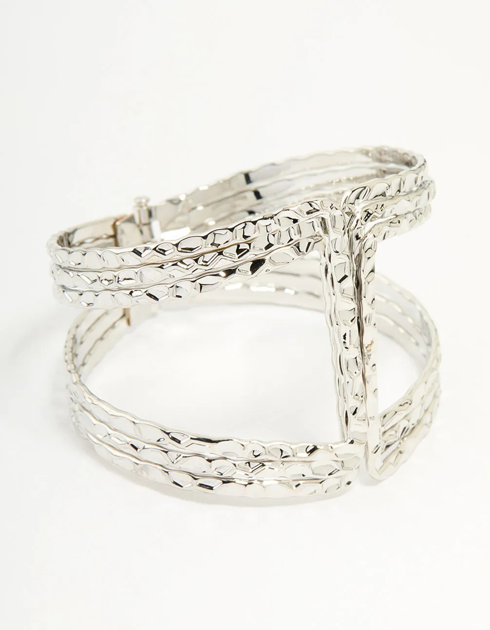 Silver Hammered Linear Cuff Bangle