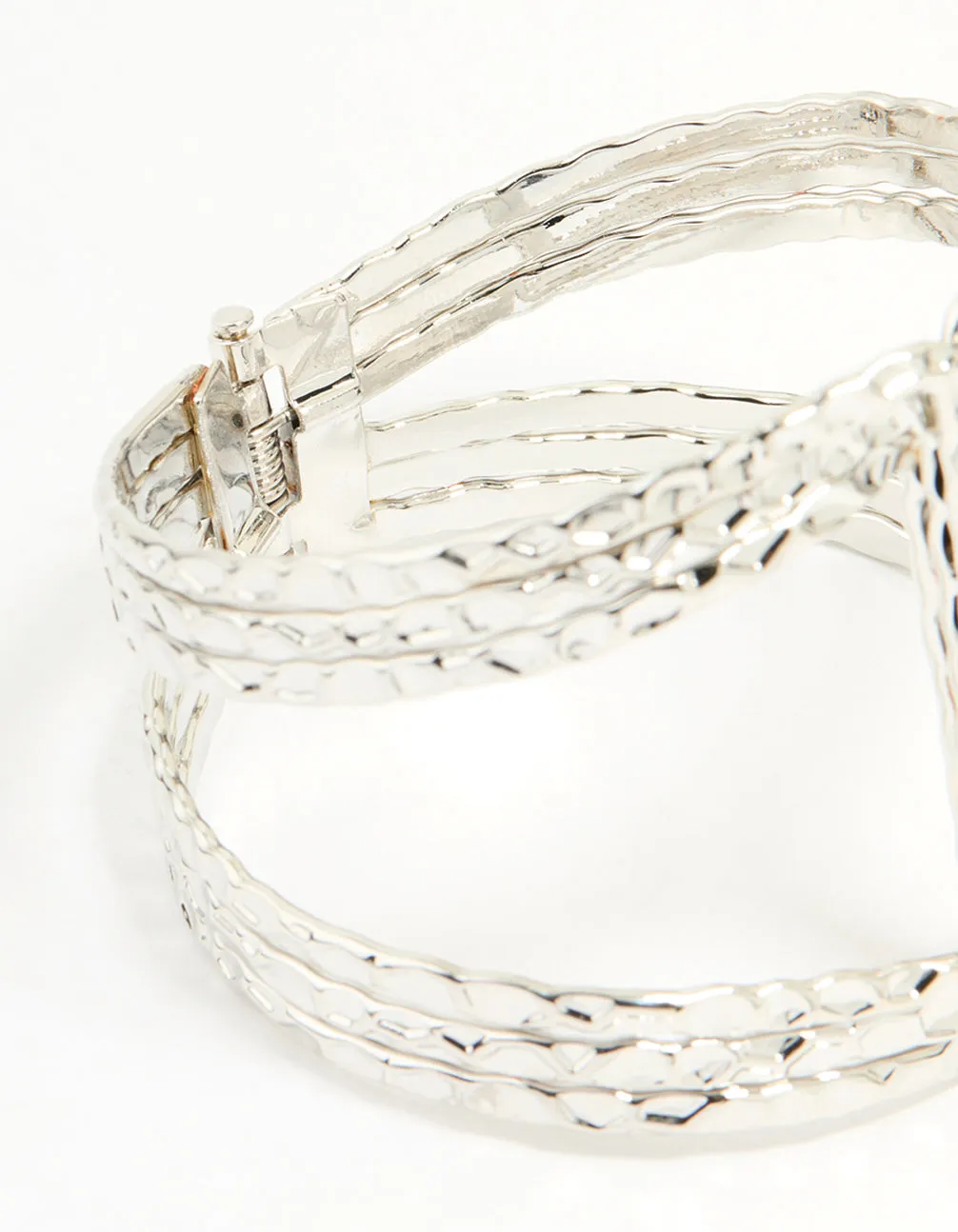 Silver Hammered Linear Cuff Bangle