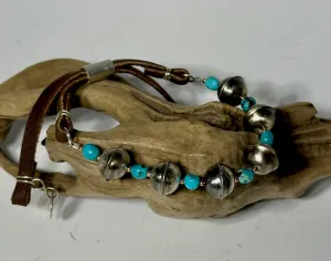 SILVER PEARL AND TURQUOISE ADJUSTABLE BRACELET
