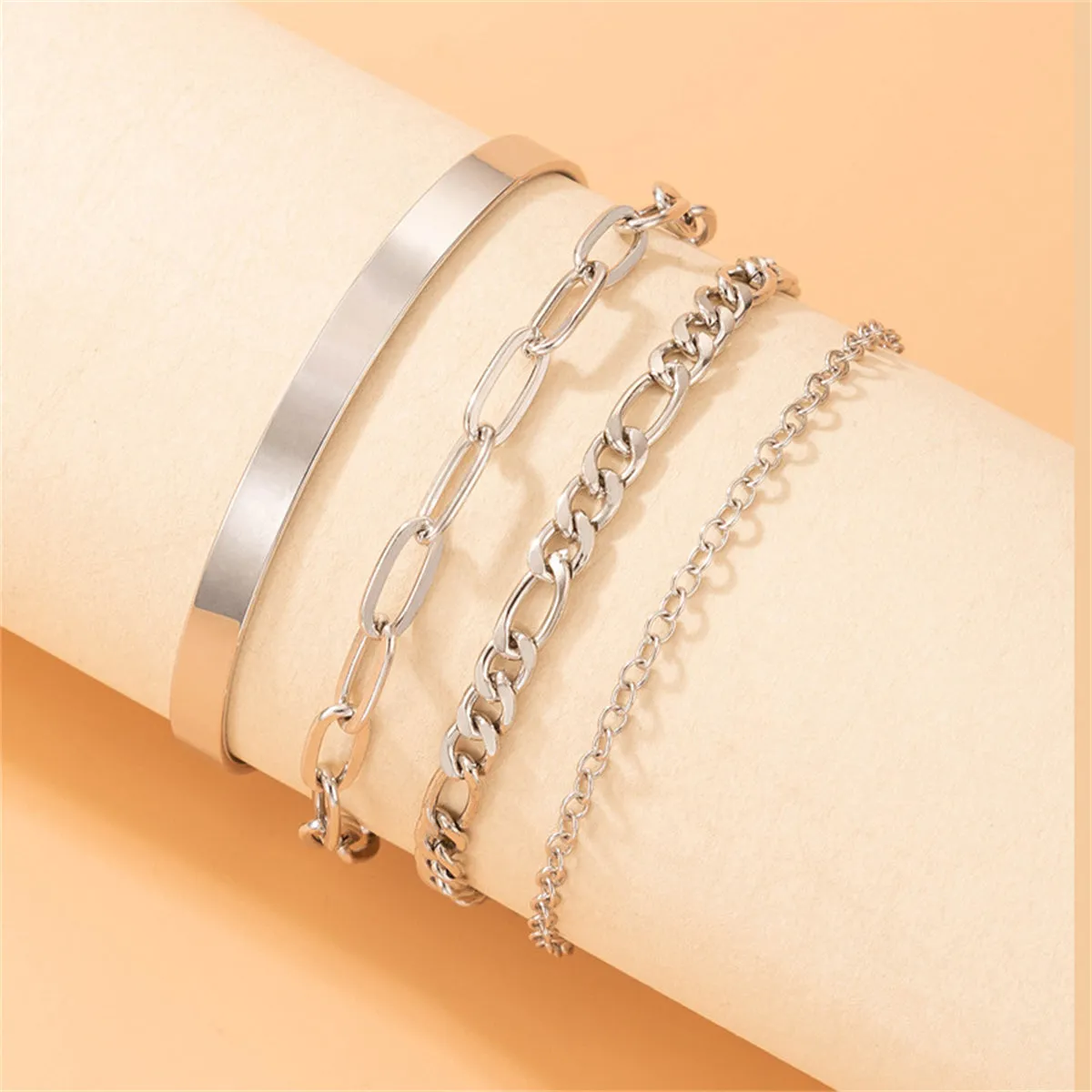 Silver-Plated Chain Bracelet & Cuff Set