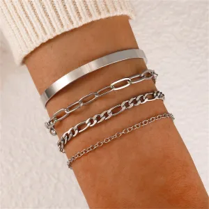 Silver-Plated Chain Bracelet & Cuff Set