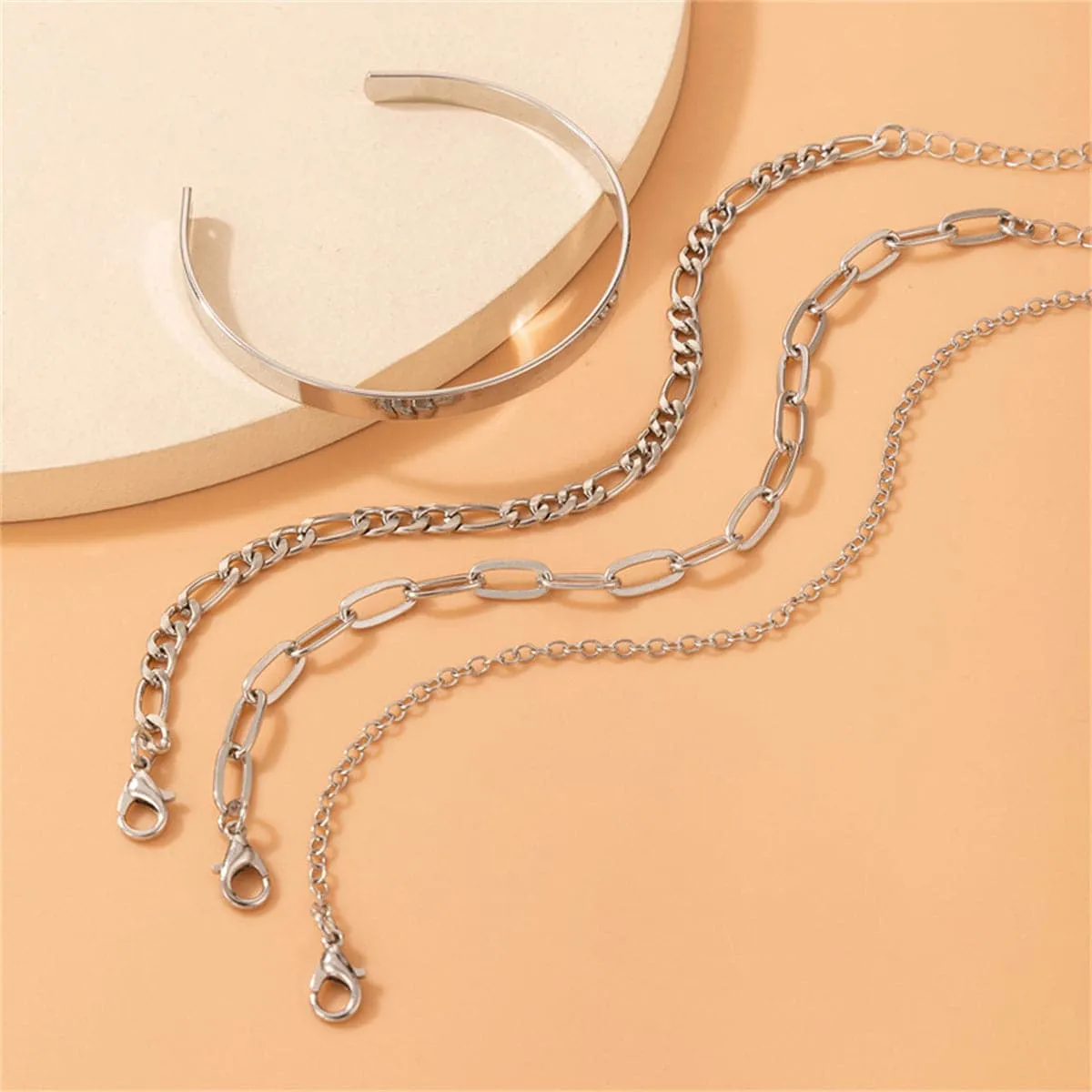 Silver-Plated Chain Bracelet & Cuff Set