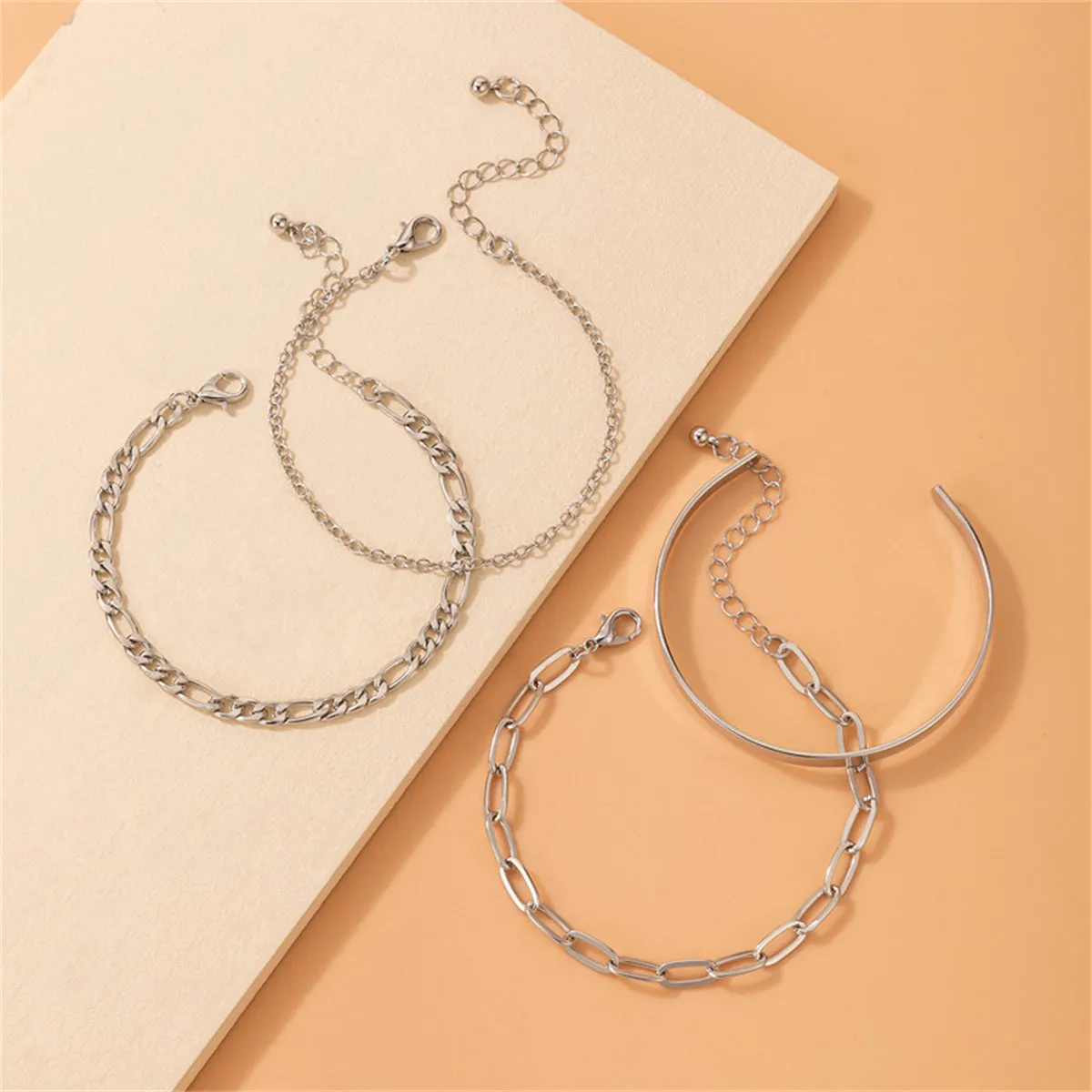 Silver-Plated Chain Bracelet & Cuff Set