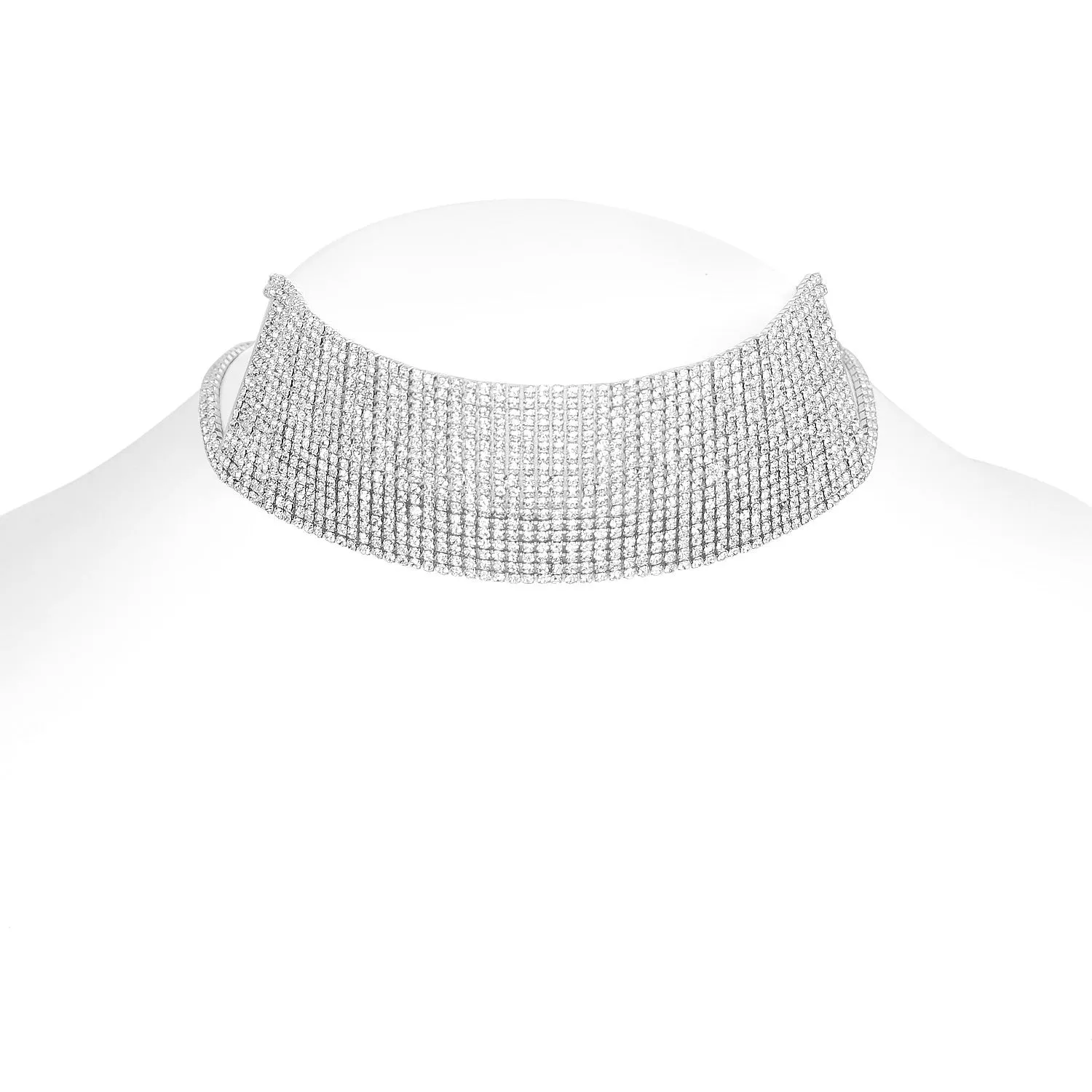 SILVER RHINESTONES CRYSTAL CHOKER NECKLACES #SWR-CP6723SIL