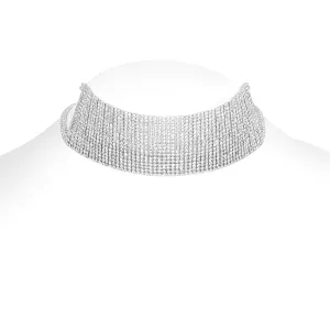 SILVER RHINESTONES CRYSTAL CHOKER NECKLACES #SWR-CP6723SIL