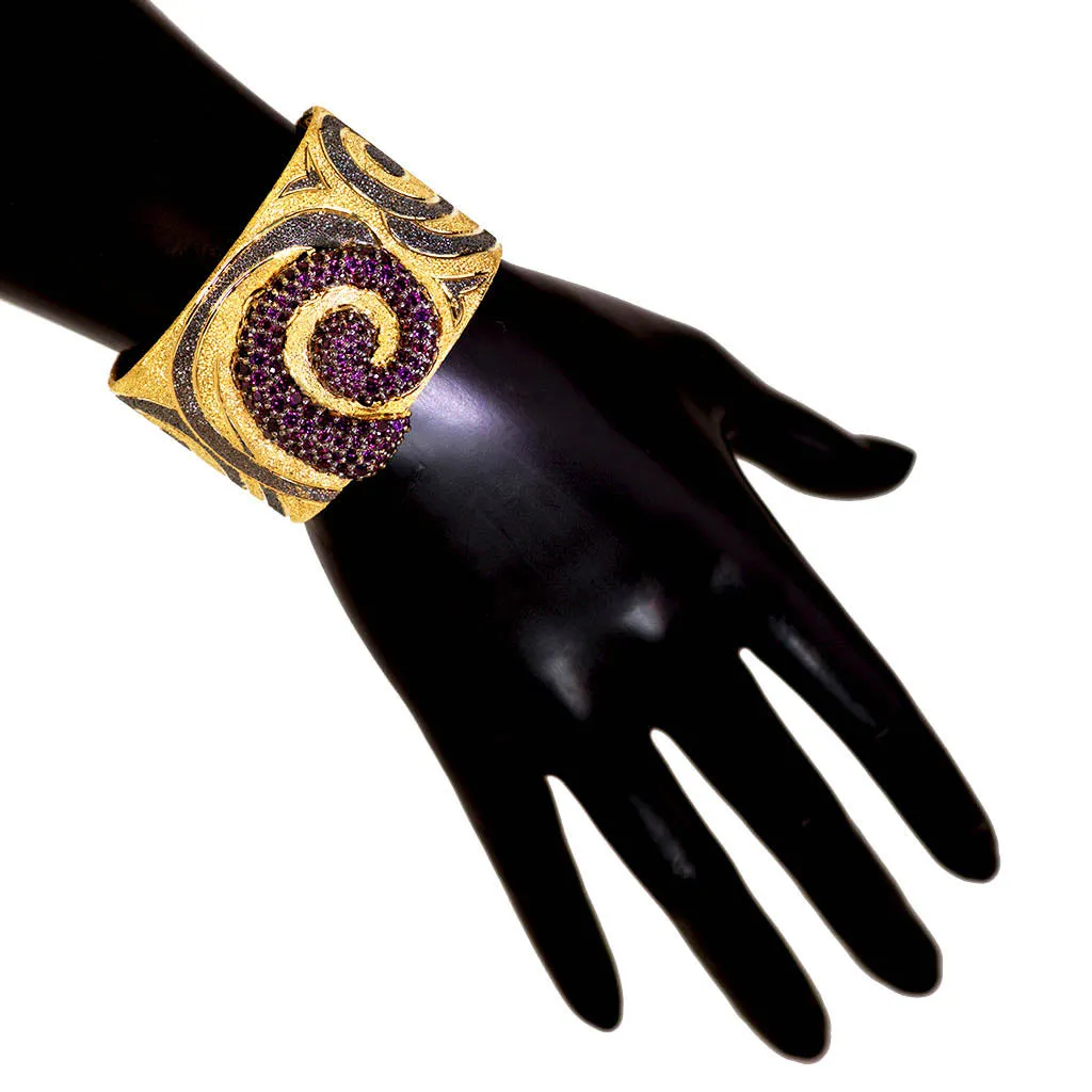 Silver Swirl Cuff Bracelet with Rhodolite Garnets