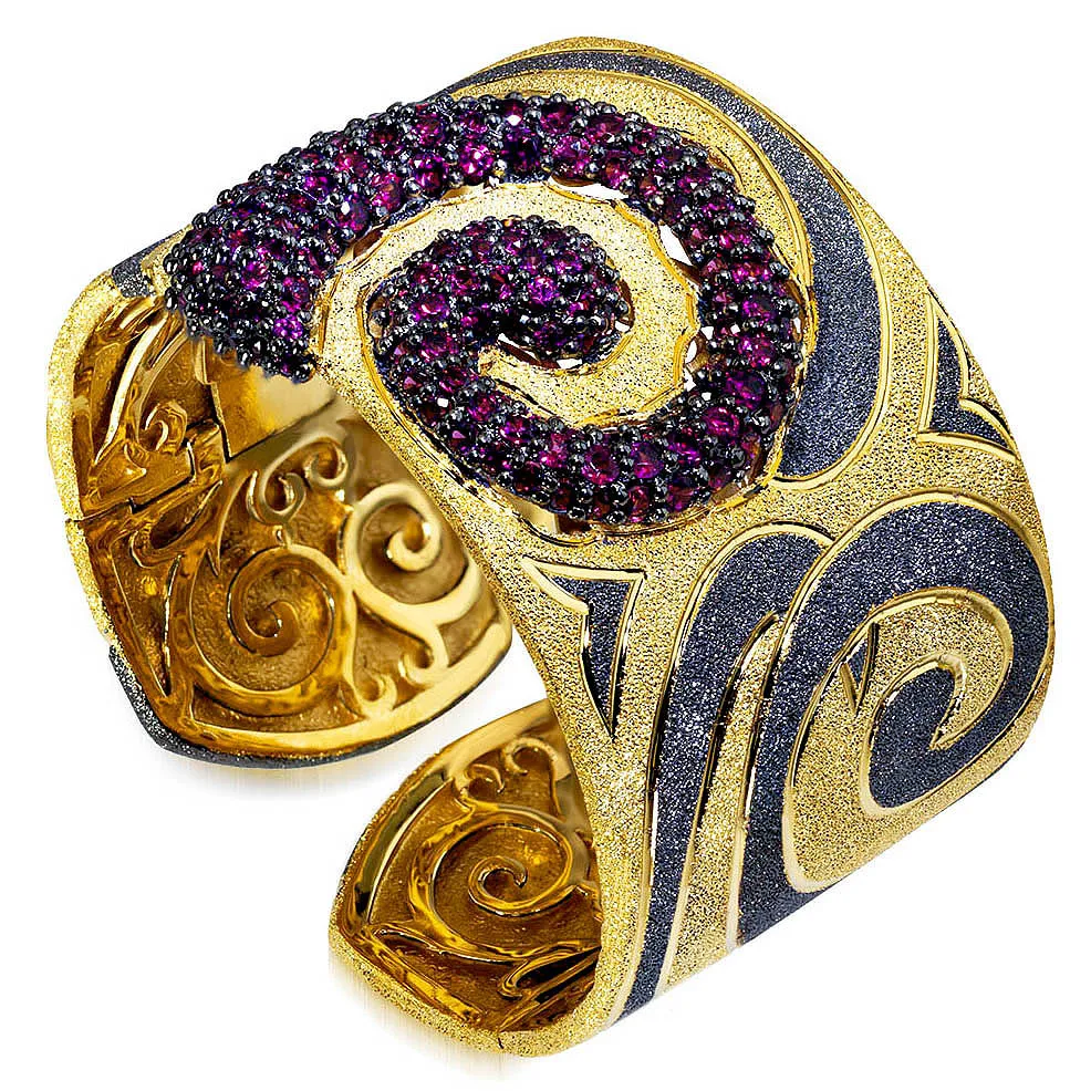 Silver Swirl Cuff Bracelet with Rhodolite Garnets