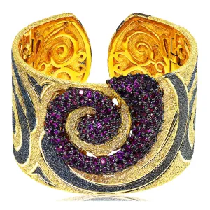 Silver Swirl Cuff Bracelet with Rhodolite Garnets