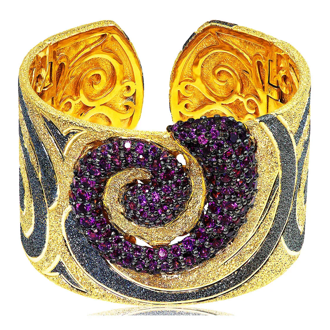 Silver Swirl Cuff Bracelet with Rhodolite Garnets