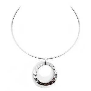 SILVER WHITE HAMMERED RING DOUBLE PENDANT WITH GOLD CHOKER NECKLACE #SC31366_RHOD-WHT (GG4)