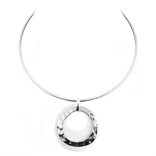 SILVER WHITE HAMMERED RING DOUBLE PENDANT WITH GOLD CHOKER NECKLACE #SC31366_RHOD-WHT (GG4)