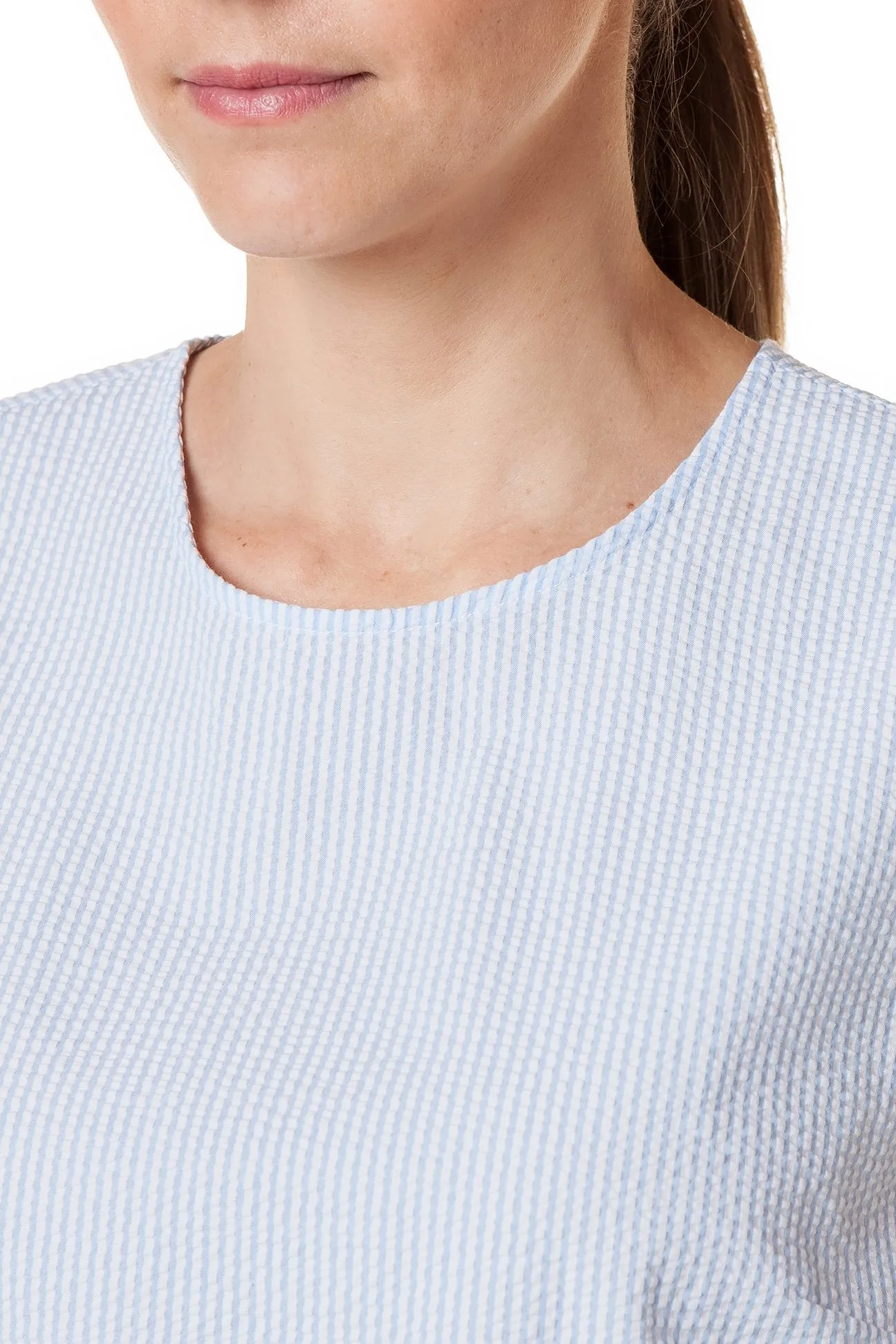 Sleeveless Top Blue Seersucker
