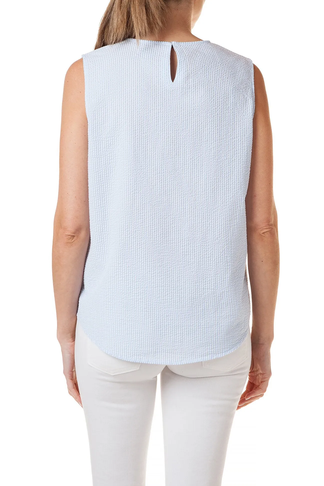 Sleeveless Top Blue Seersucker