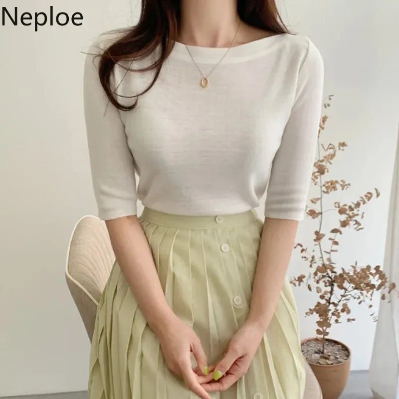 Slim Fit Half Sleeve Causal Blouse with O-Neck