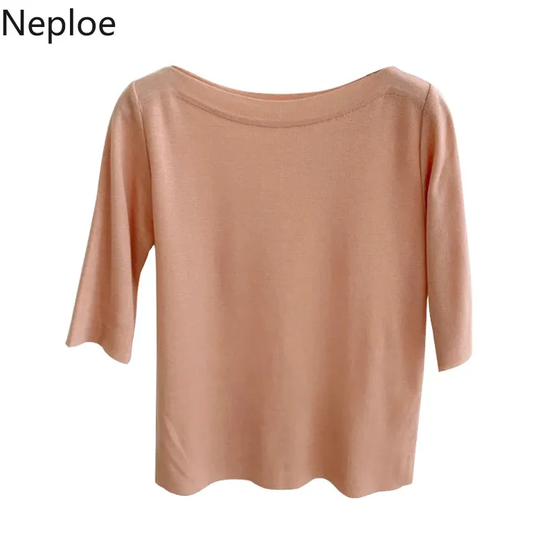 Slim Fit Half Sleeve Causal Blouse with O-Neck