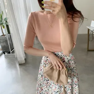 Slim Fit Half Sleeve Causal Blouse with O-Neck