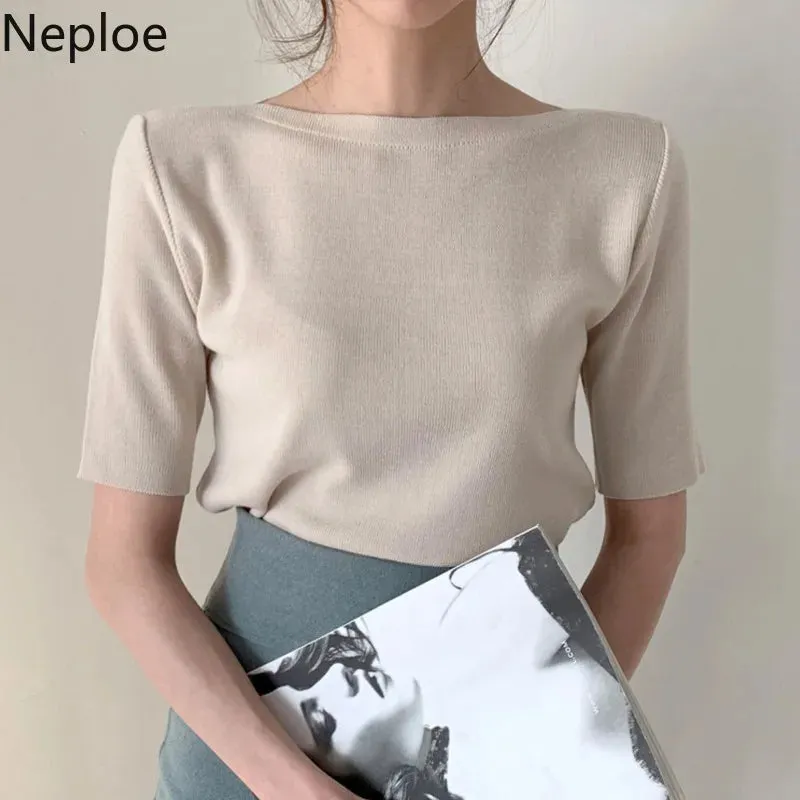 Slim Fit Half Sleeve Causal Blouse with O-Neck
