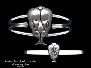 Snake Head Cuff Bracelet Sterling Silver