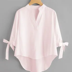 Solid Bow Tie Sleeve Shirt