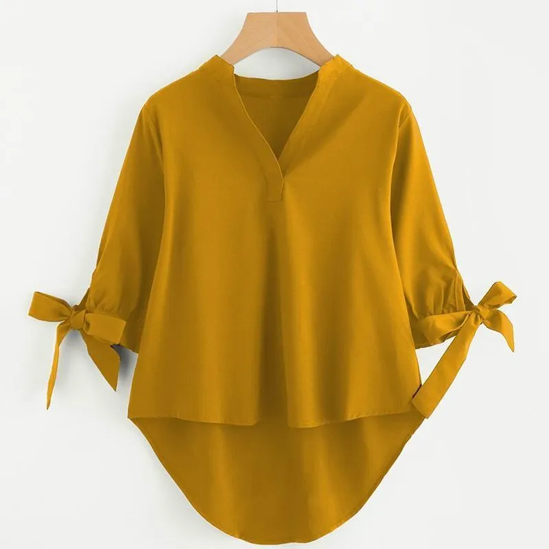 Solid Bow Tie Sleeve Shirt