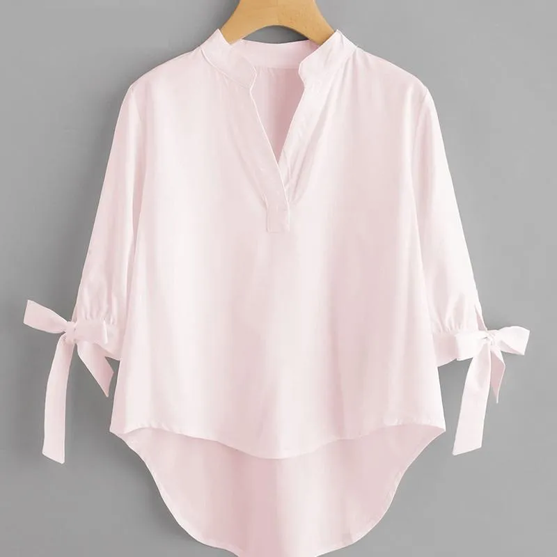 Solid Bow Tie Sleeve Shirt