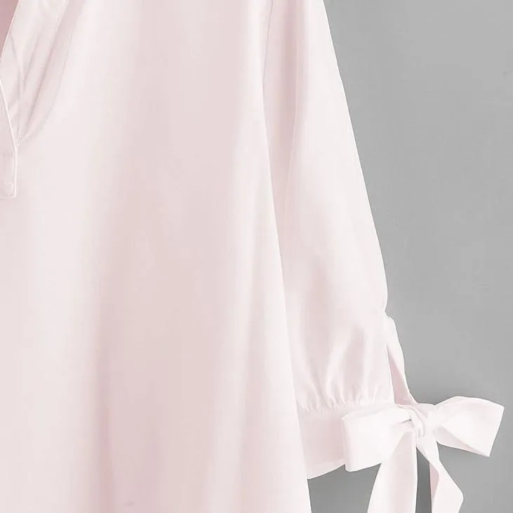 Solid Bow Tie Sleeve Shirt