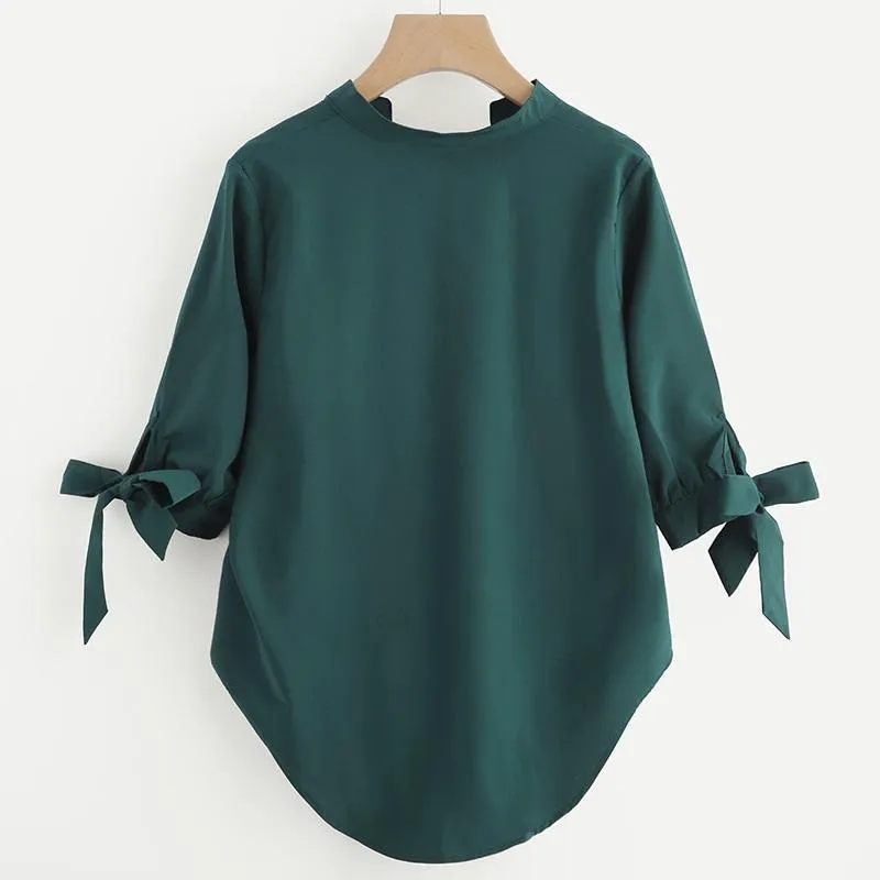 Solid Bow Tie Sleeve Shirt
