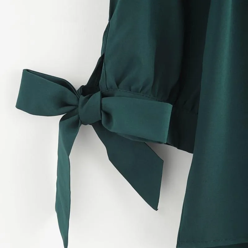 Solid Bow Tie Sleeve Shirt