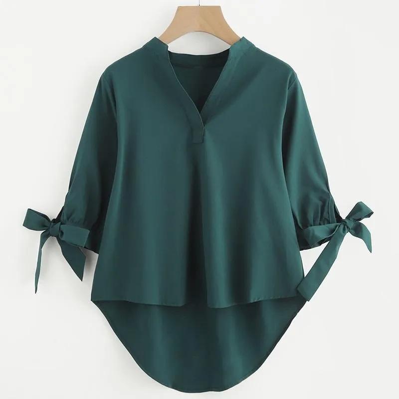Solid Bow Tie Sleeve Shirt