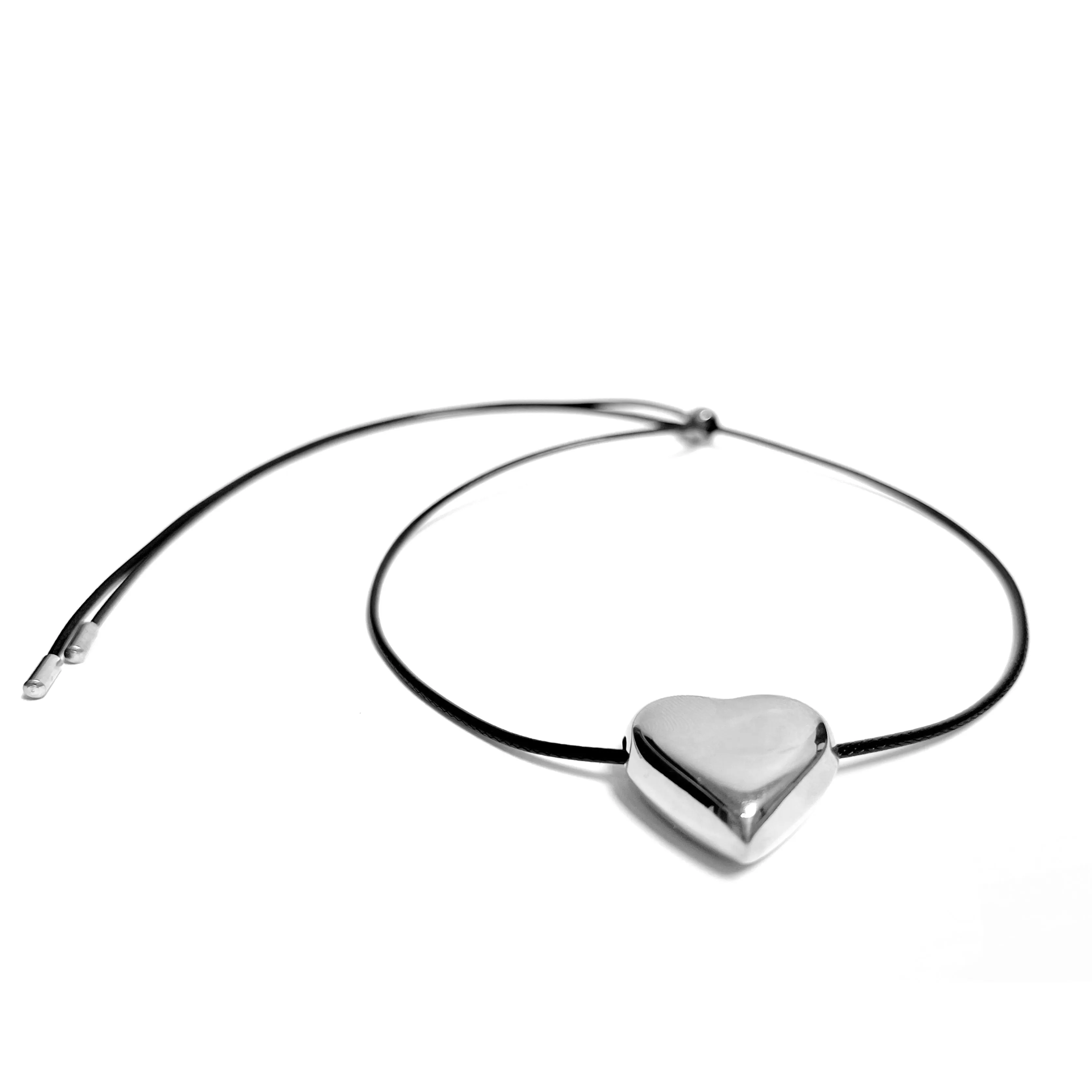Solid Heart Black Cord Necklace