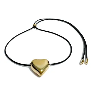 Solid Heart Black Cord Necklace