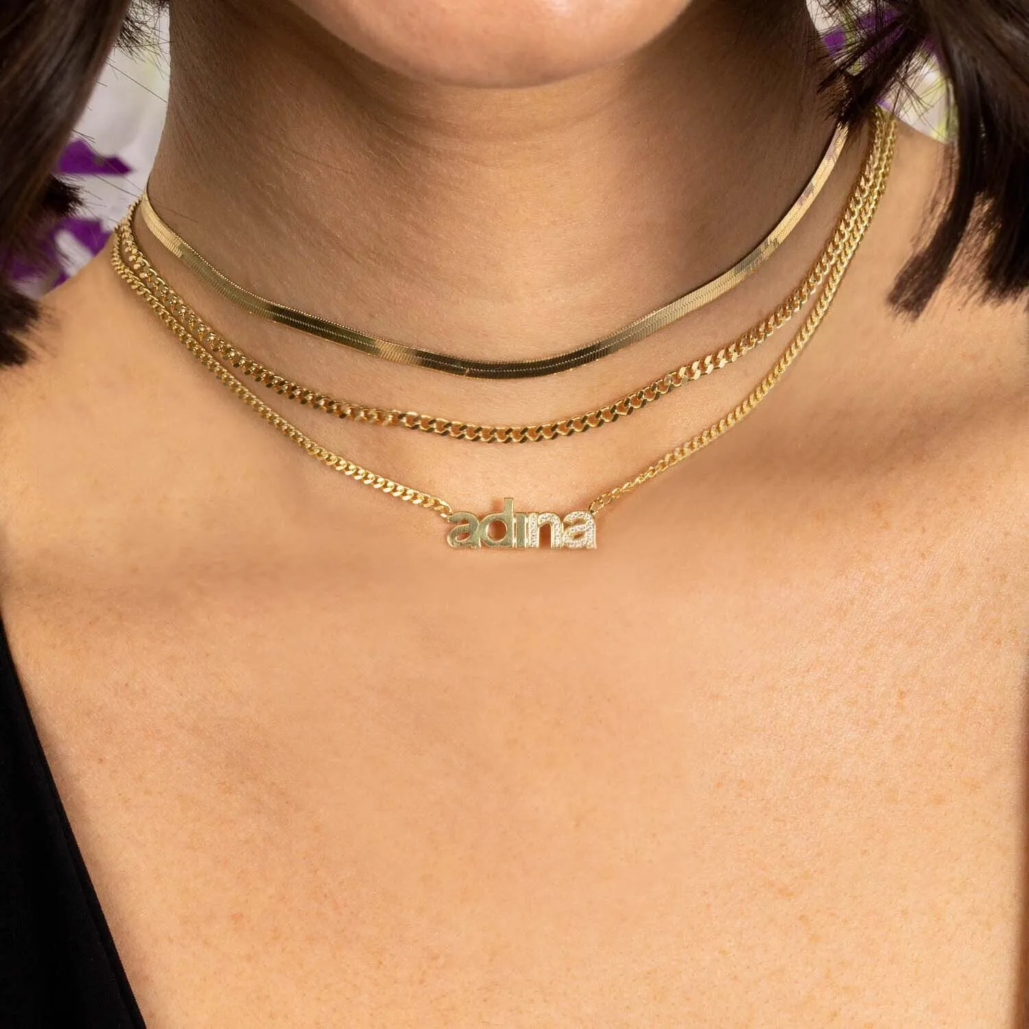 Solid/Pavé Lowercase Nameplate Necklace