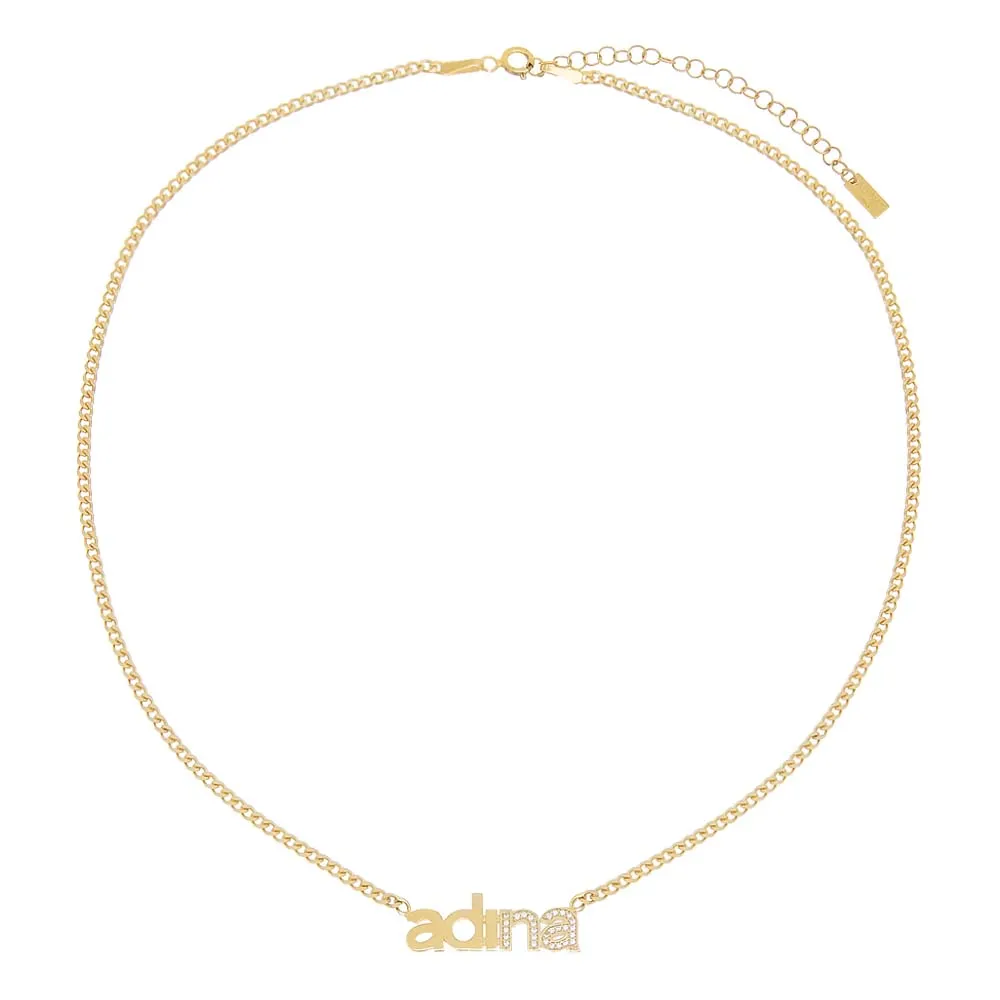 Solid/Pavé Lowercase Nameplate Necklace