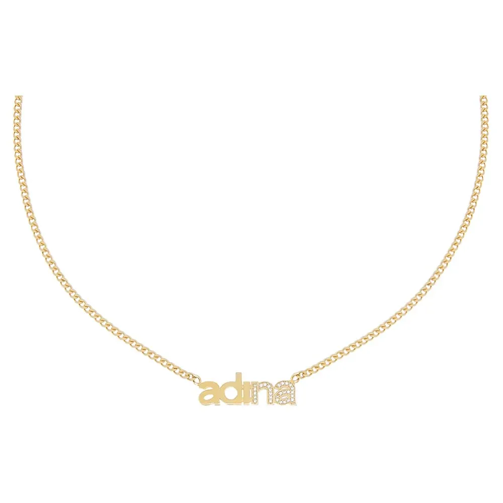 Solid/Pavé Lowercase Nameplate Necklace