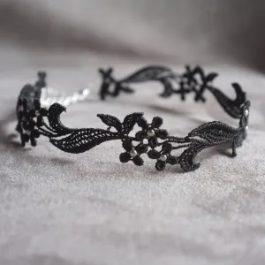 Sophia Black Floral Lace Choker Necklace with Silver Beads
