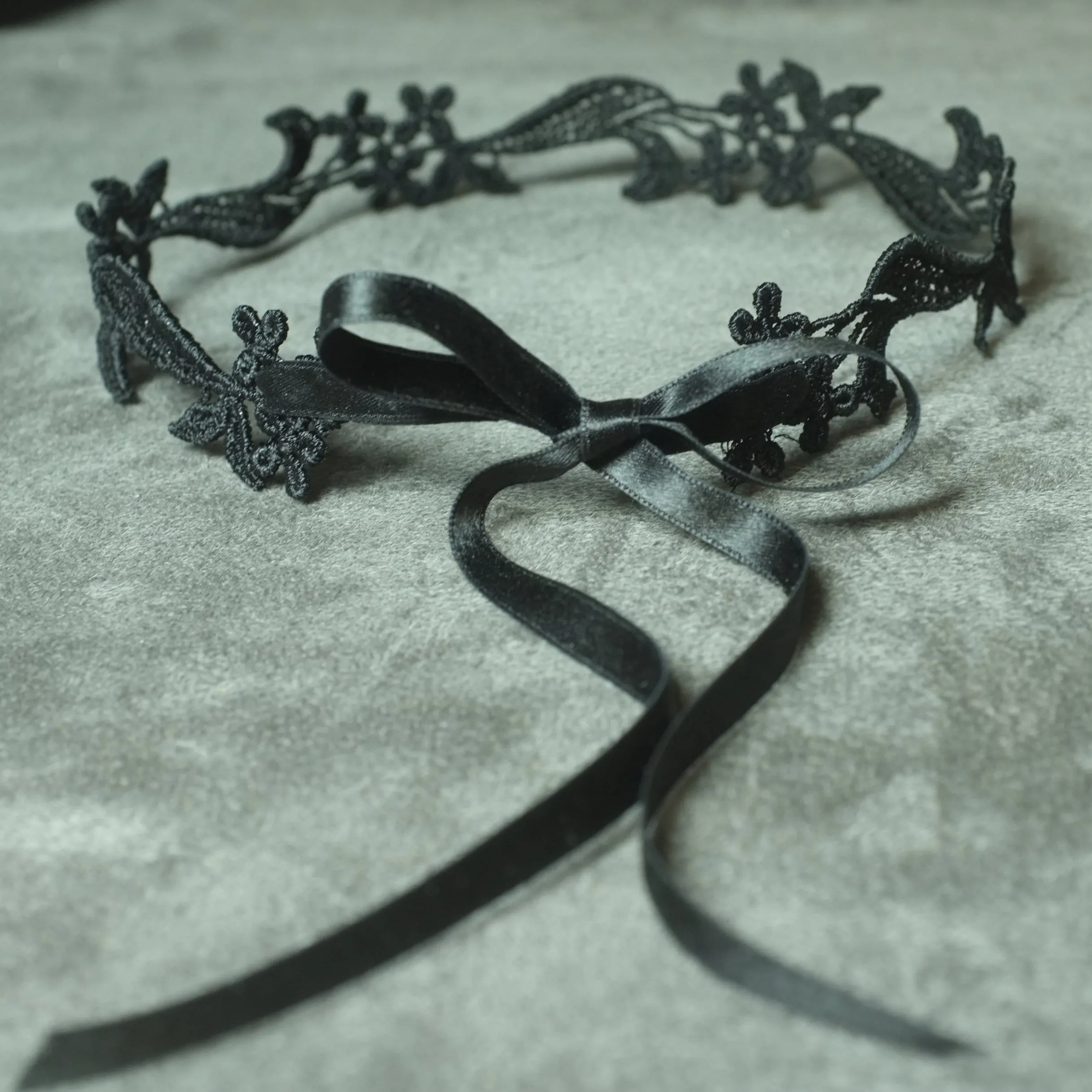 Sophia Black Floral Lace Choker Necklace with Silver Beads