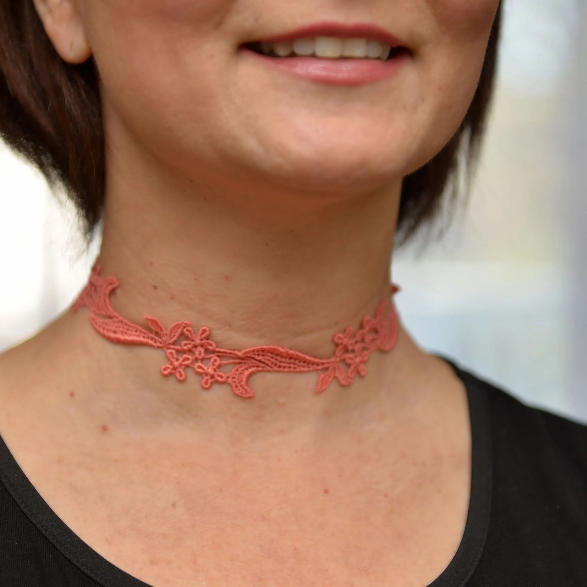 Sophia Coral Pink Floral Choker