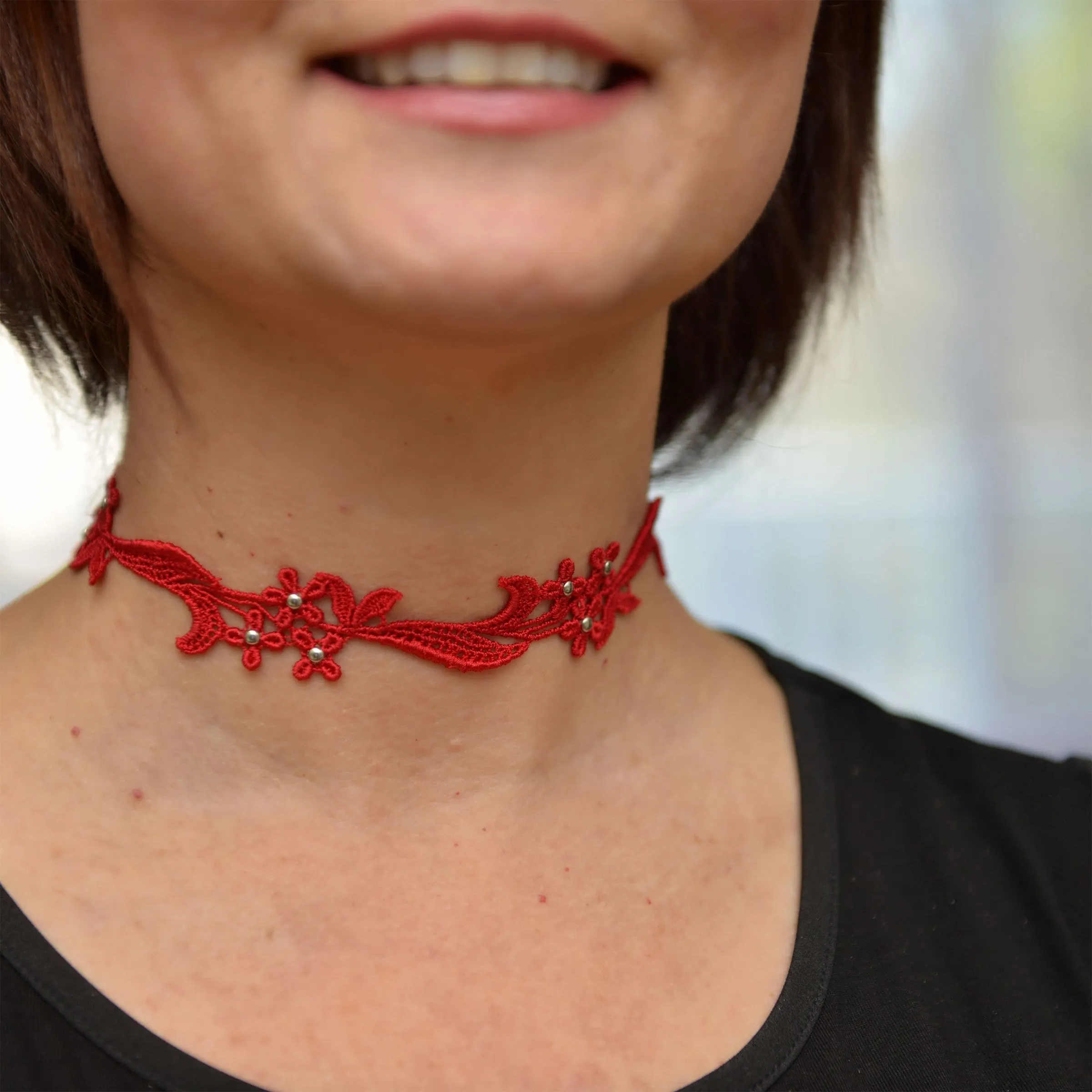Sophia Floral Choker Necklace with Silver Beads