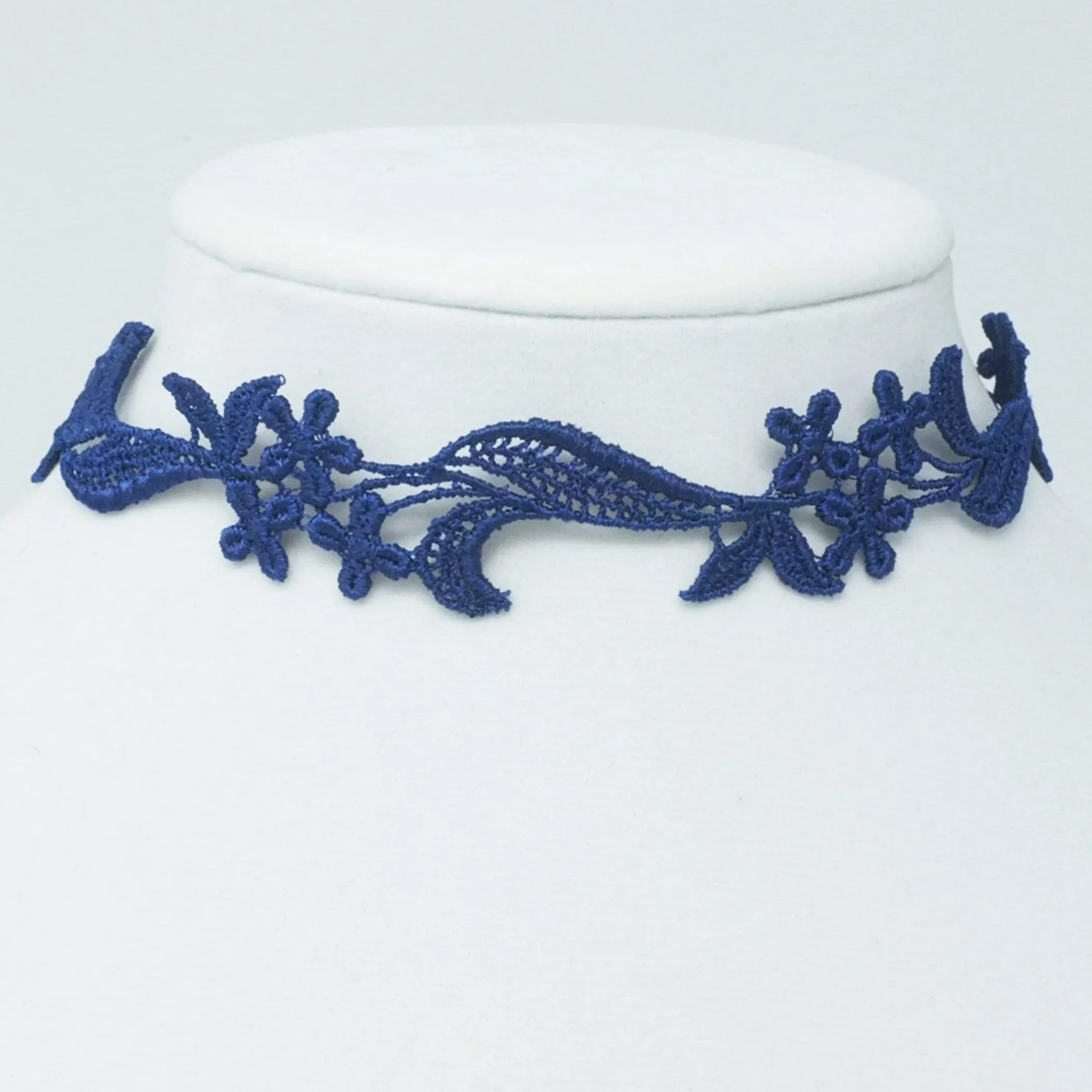 Sophia Navy Blue Floral Lace Choker Necklace