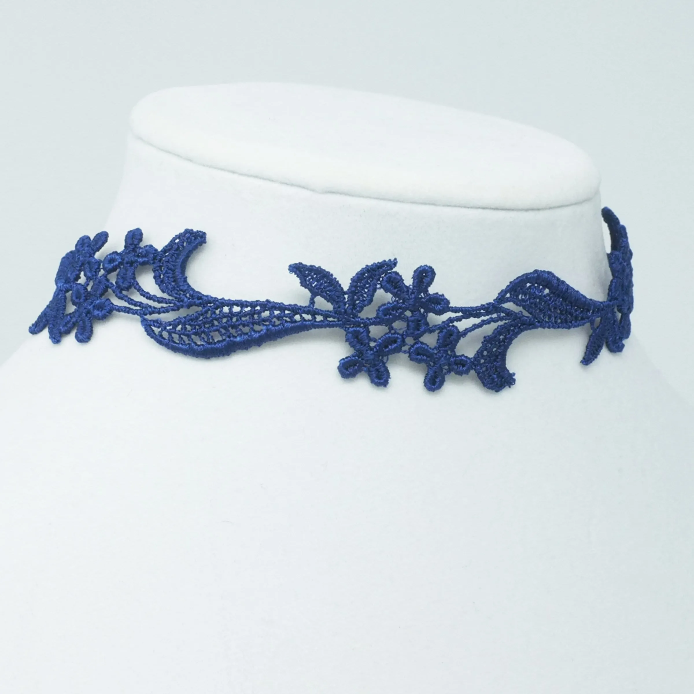 Sophia Navy Blue Floral Lace Choker Necklace