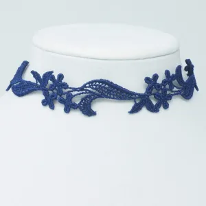 Sophia Navy Blue Floral Lace Choker Necklace