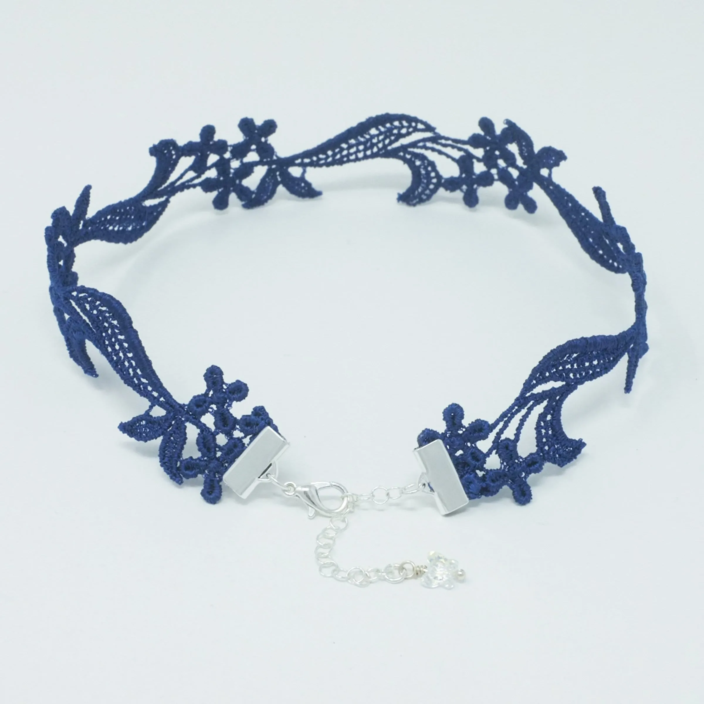 Sophia Navy Blue Floral Lace Choker Necklace