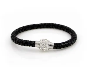 Sparkling Black Leather Single Bracelet