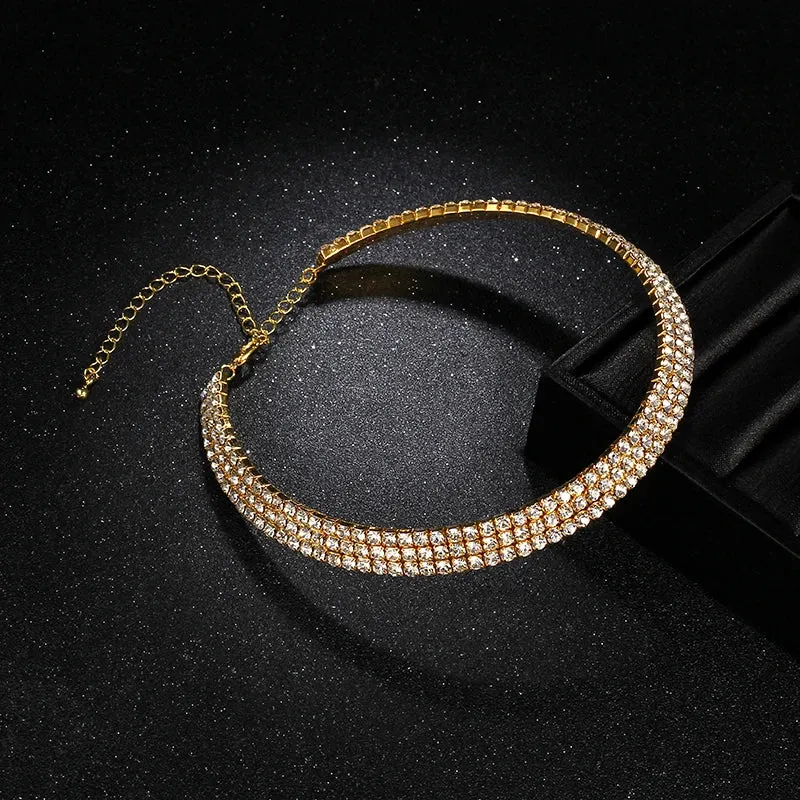 Sparkling Silver Color Crystal Collar Chain Choker Necklace Bridal Women Wedding Party Diamante Rhinestone Choker Jewelry Gifts