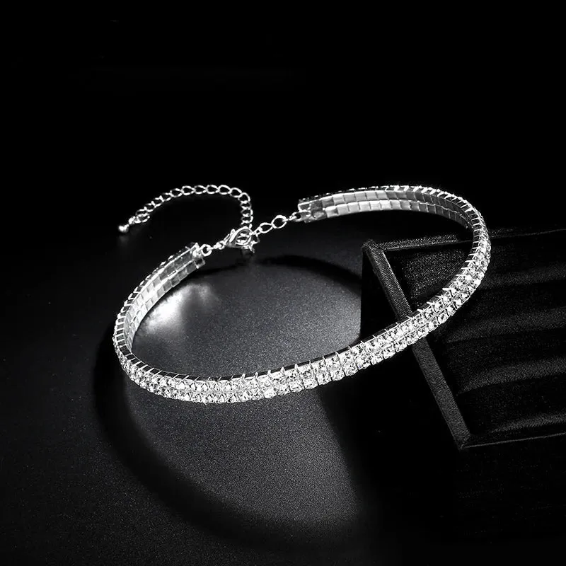 Sparkling Silver Color Crystal Collar Chain Choker Necklace Bridal Women Wedding Party Diamante Rhinestone Choker Jewelry Gifts