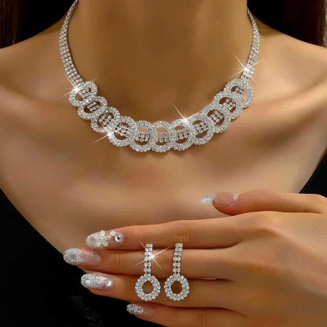 Sparkling Silver Color Crystal Collar Chain Choker Necklace Bridal Women Wedding Party Diamante Rhinestone Choker Jewelry Gifts