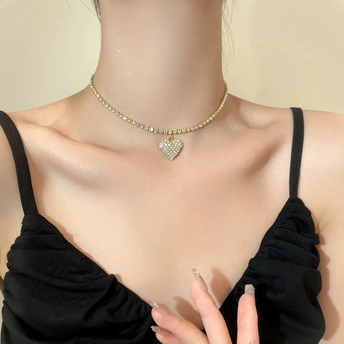 Sparkling Silver Color Crystal Collar Chain Choker Necklace Bridal Women Wedding Party Diamante Rhinestone Choker Jewelry Gifts