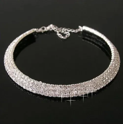 Sparkling Silver Color Crystal Collar Chain Choker Necklace Bridal Women Wedding Party Diamante Rhinestone Choker Jewelry Gifts