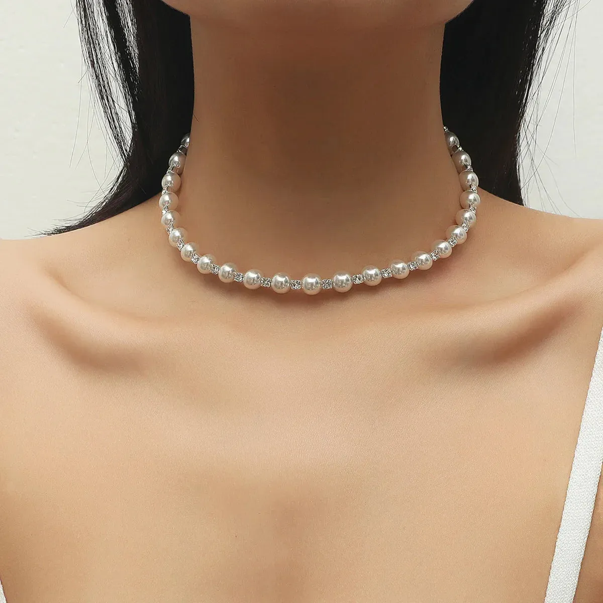 Sparkling Silver Color Crystal Collar Chain Choker Necklace Bridal Women Wedding Party Diamante Rhinestone Choker Jewelry Gifts