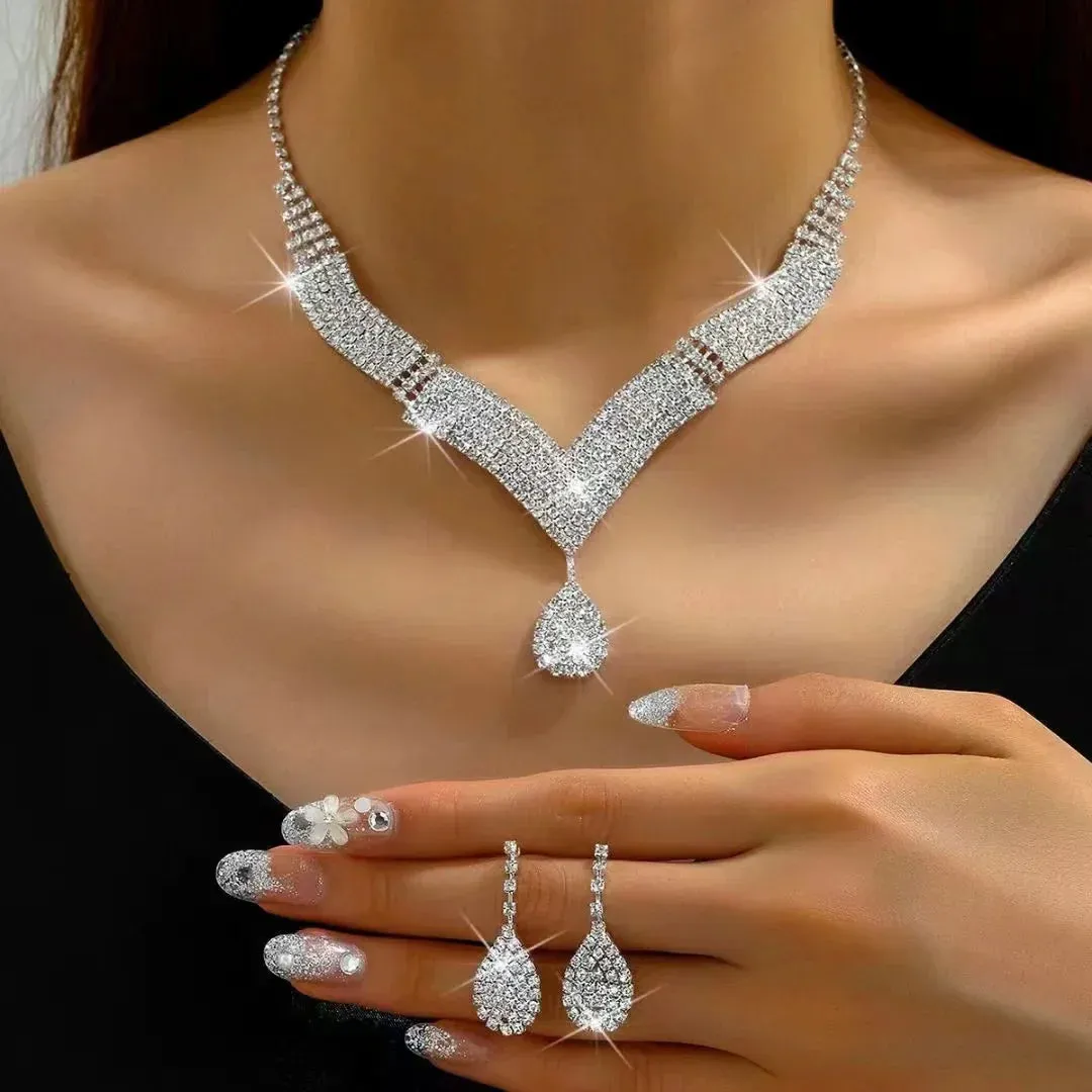 Sparkling Silver Color Crystal Collar Chain Choker Necklace Bridal Women Wedding Party Diamante Rhinestone Choker Jewelry Gifts